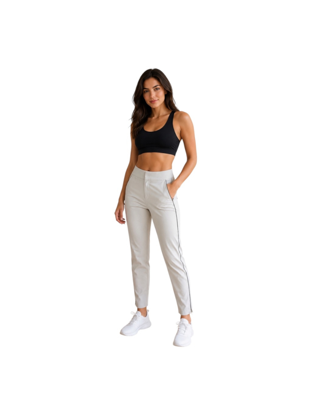 Athleta Stellar Novelty Trouser Pants Women’s Size 2 White Black Side Stripe Ank